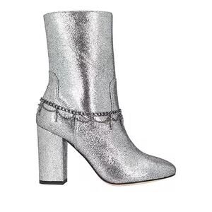 Pinko Jean Boots Block Heel Metallic Embellished Cowboy Leather Western Sz 6